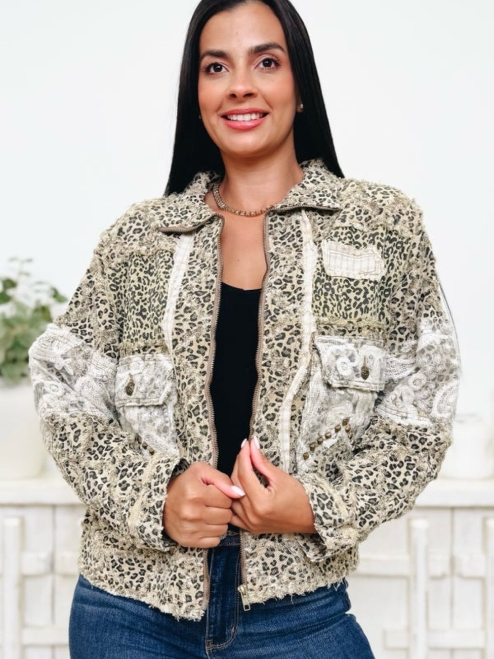 POL Leopard Zip-Up Jacket